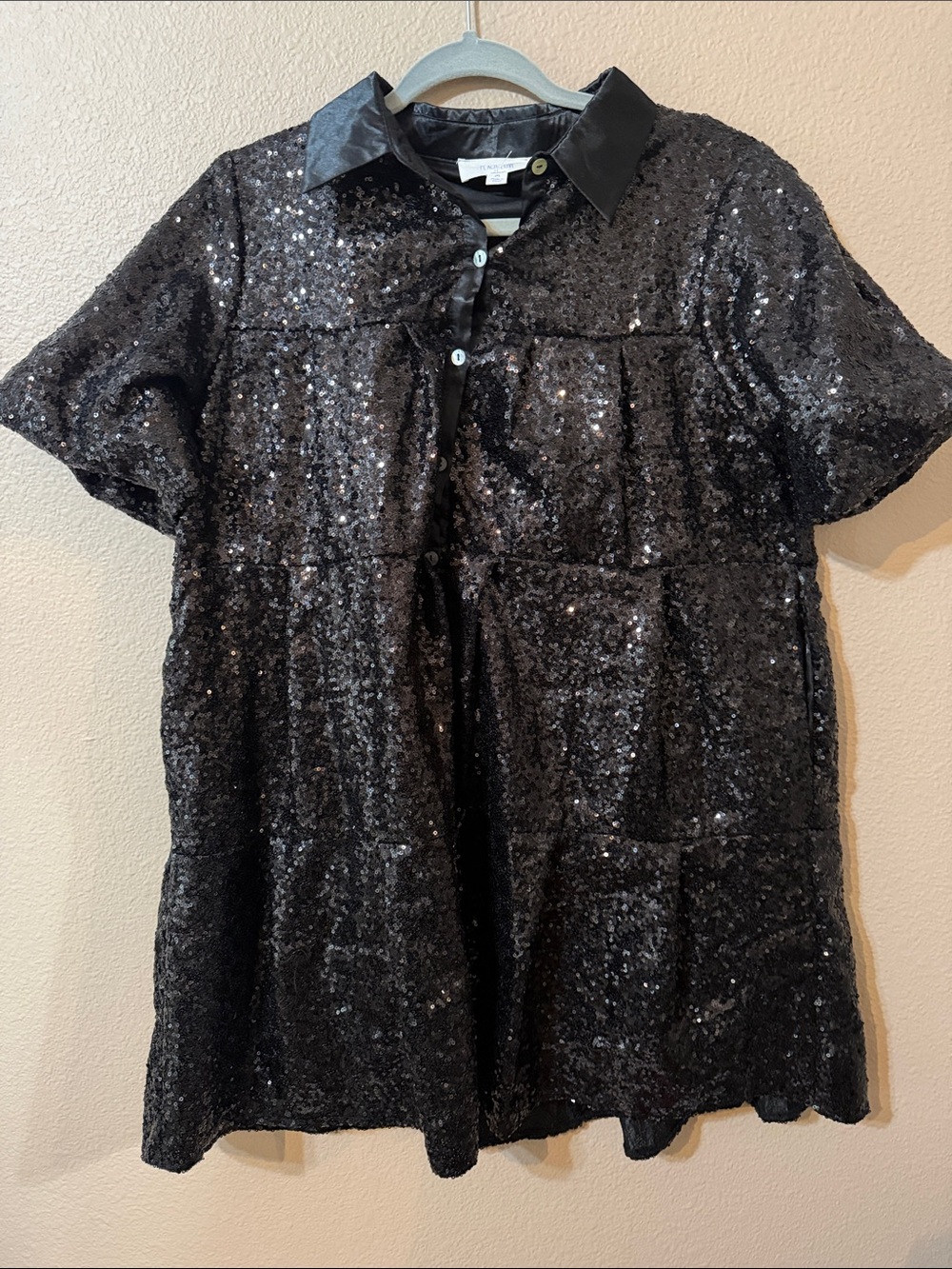 Peach Love Women’s Black Sequin Party Dress with Collar